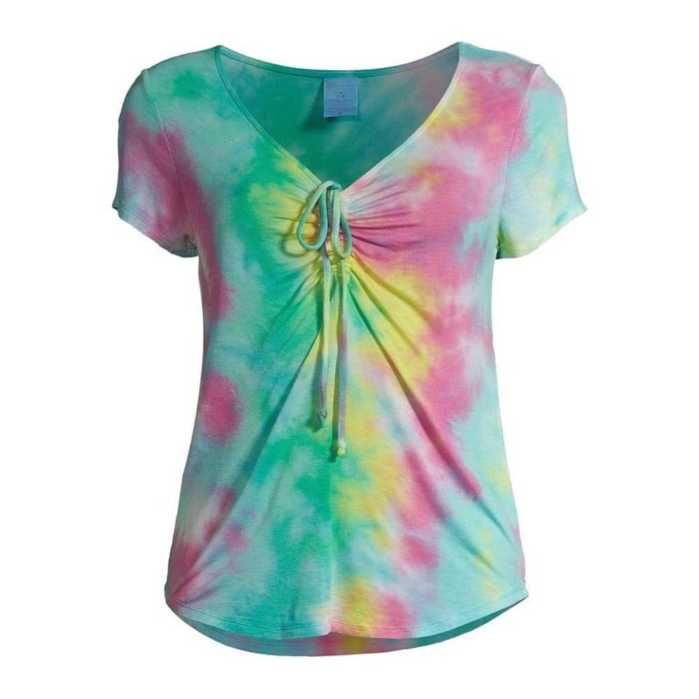 NWT No Boundaries Juniors' Ruched V-Neck Tie Dye T-Shirt Size S